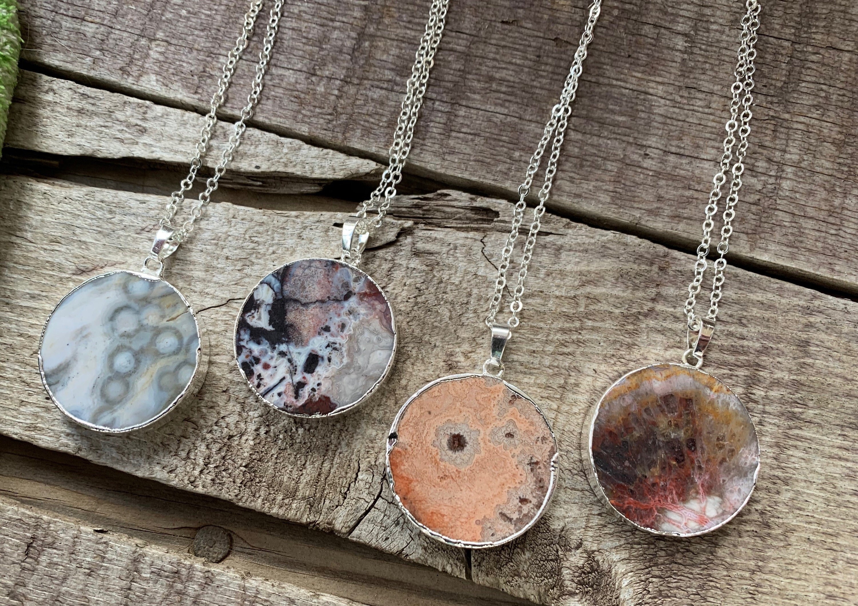 Large Round Silver Electroplated Ocean Jasper Pendant Necklace | Silver Necklace | Jasper Necklace | Organic Stone Necklace Large Round Silver Electroplated Ocean Jasper Pendant Necklace | Silver Necklace | Jasper Necklace | Organic Stone Necklace