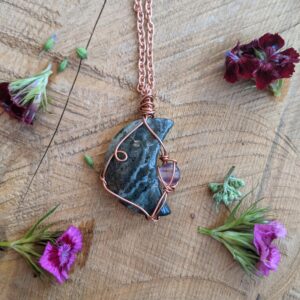 Ocean Jasper Moon Pendant, Ocean Japser Crystal Moon, Medium Crescent Moon Pendant, Jasper Necklace, Solid Copper Crystal Moon Necklace, Fl