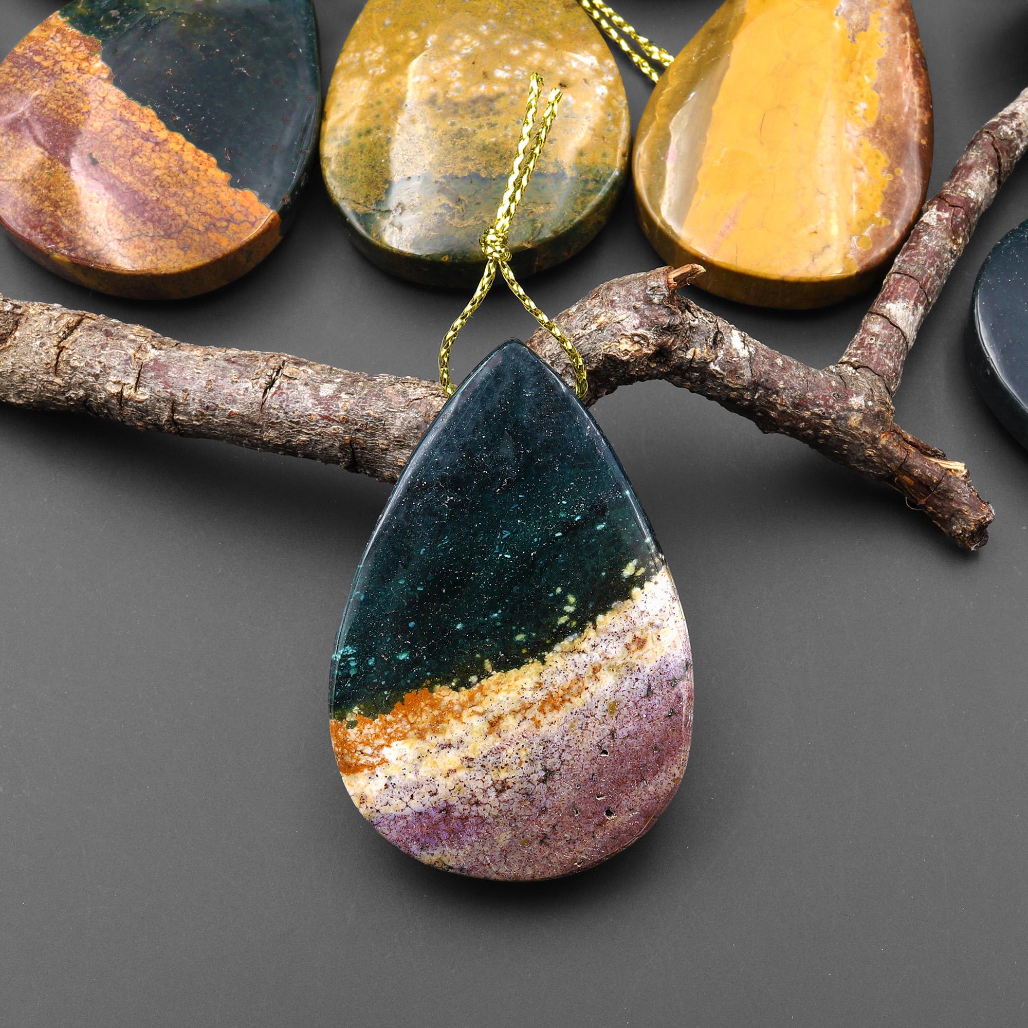 Natural Ocean Jasper Teardrop Pendant Top Side Drilled Gemstone Natural Ocean Jasper Teardrop Pendant Top Side Drilled Gemstone