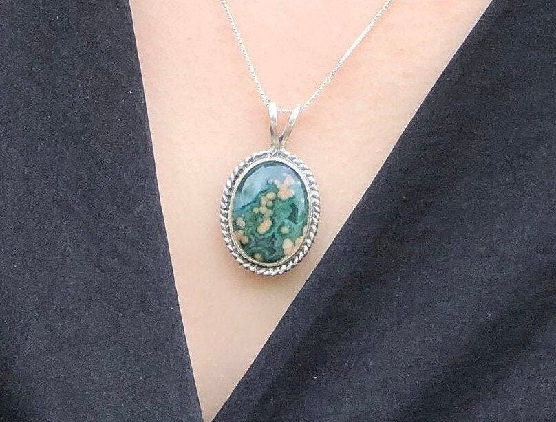 Ocean Jasper Pendant, Natural Jasper, Vintage Pendant, Antique Pendant, Statement Gemstone Pendant, Green Pendant, Solid Silver Pendant Ocean Jasper Pendant, Natural Jasper, Vintage Pendant, Antique Pendant, Statement Gemstone Pendant, Green Pendant, Solid Silver Pendant