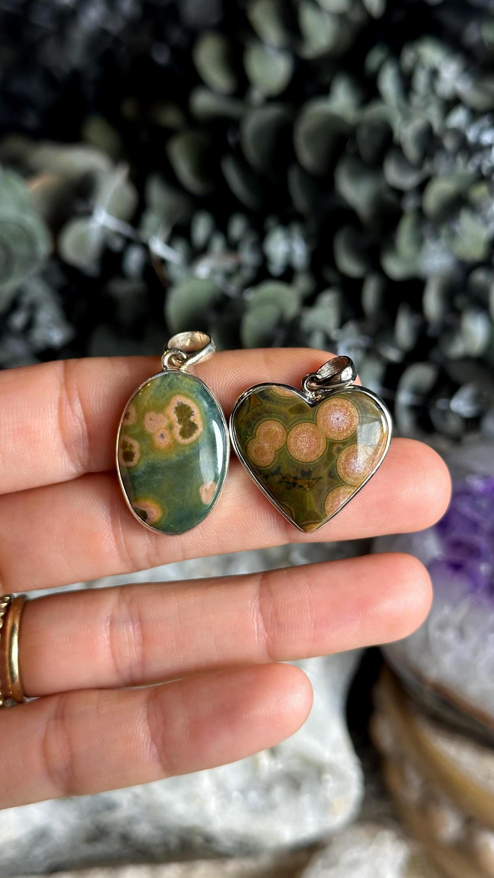 Ocean Jasper Pendant Necklace .925 Sterling Silver