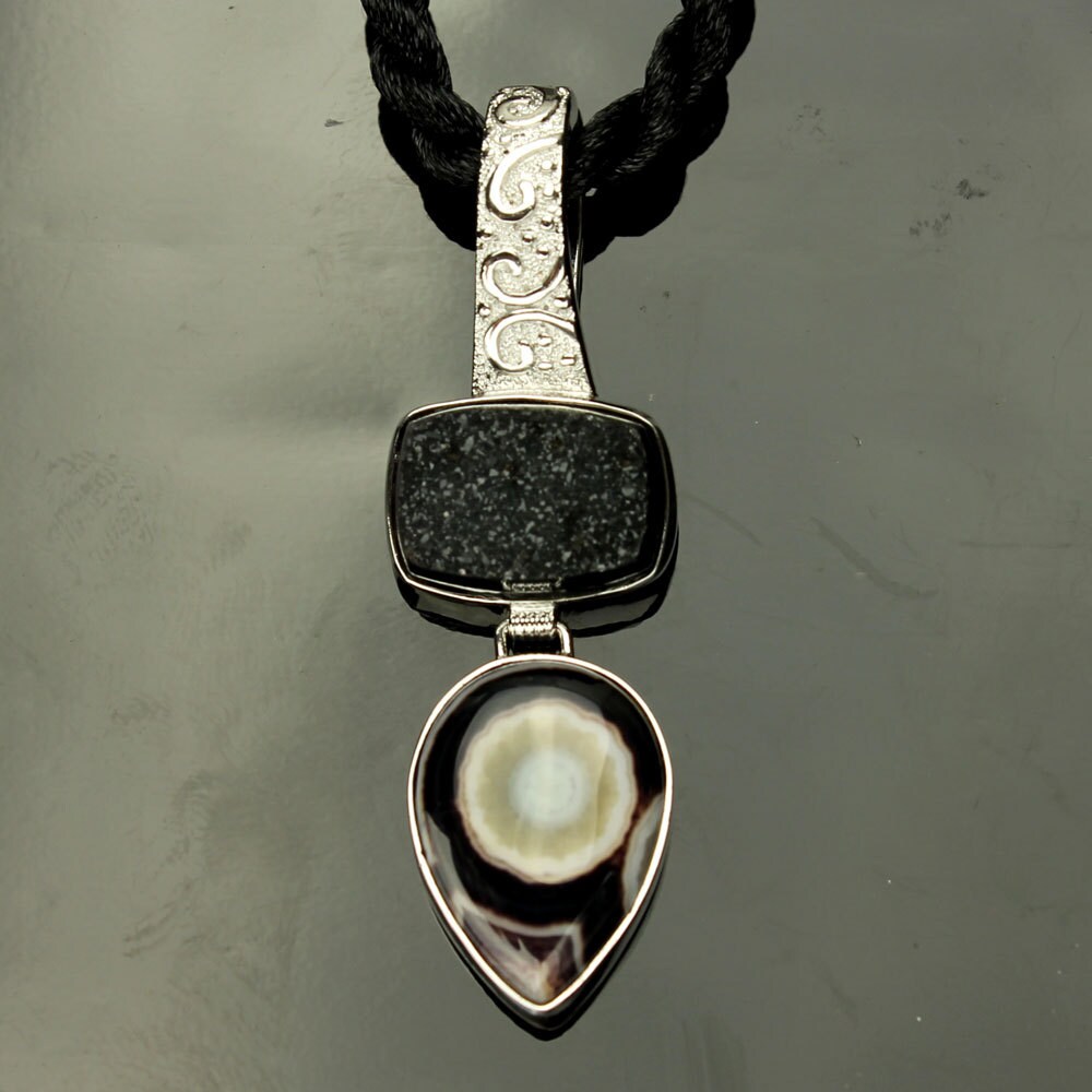 Ocean Jasper Necklace, Black Druzy Ocean Jasper Pendant, Orb Cabochons In Sterling Silver Ocean Jasper Necklace, Black Druzy Ocean Jasper Pendant, Orb Cabochons In Sterling Silver