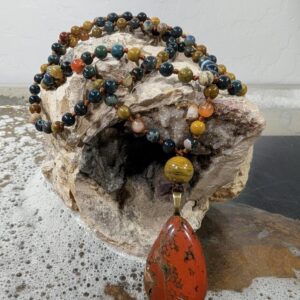 OOAK Ocean Jasper Mala with Unique Pendant • 108+ • Knotted • 6mm • Go With The Flow Stone • 5101