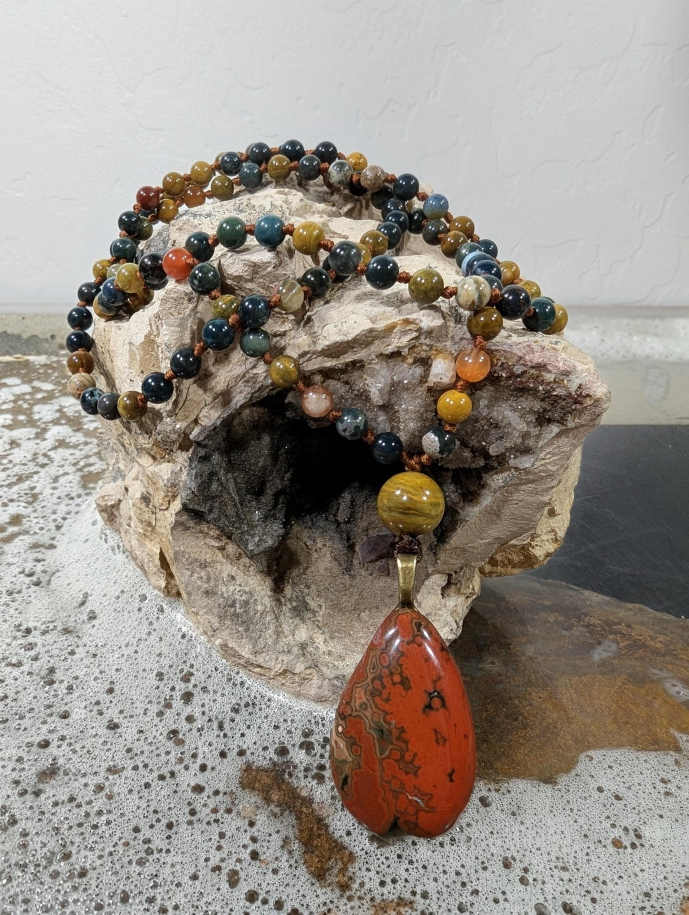 Ooak Ocean Jasper Mala With Unique Pendant • 108+ • Knotted • 6mm • Go With The Flow Stone • 5101 Ooak Ocean Jasper Mala With Unique Pendant • 108+ • Knotted • 6mm • Go With The Flow Stone • 5101