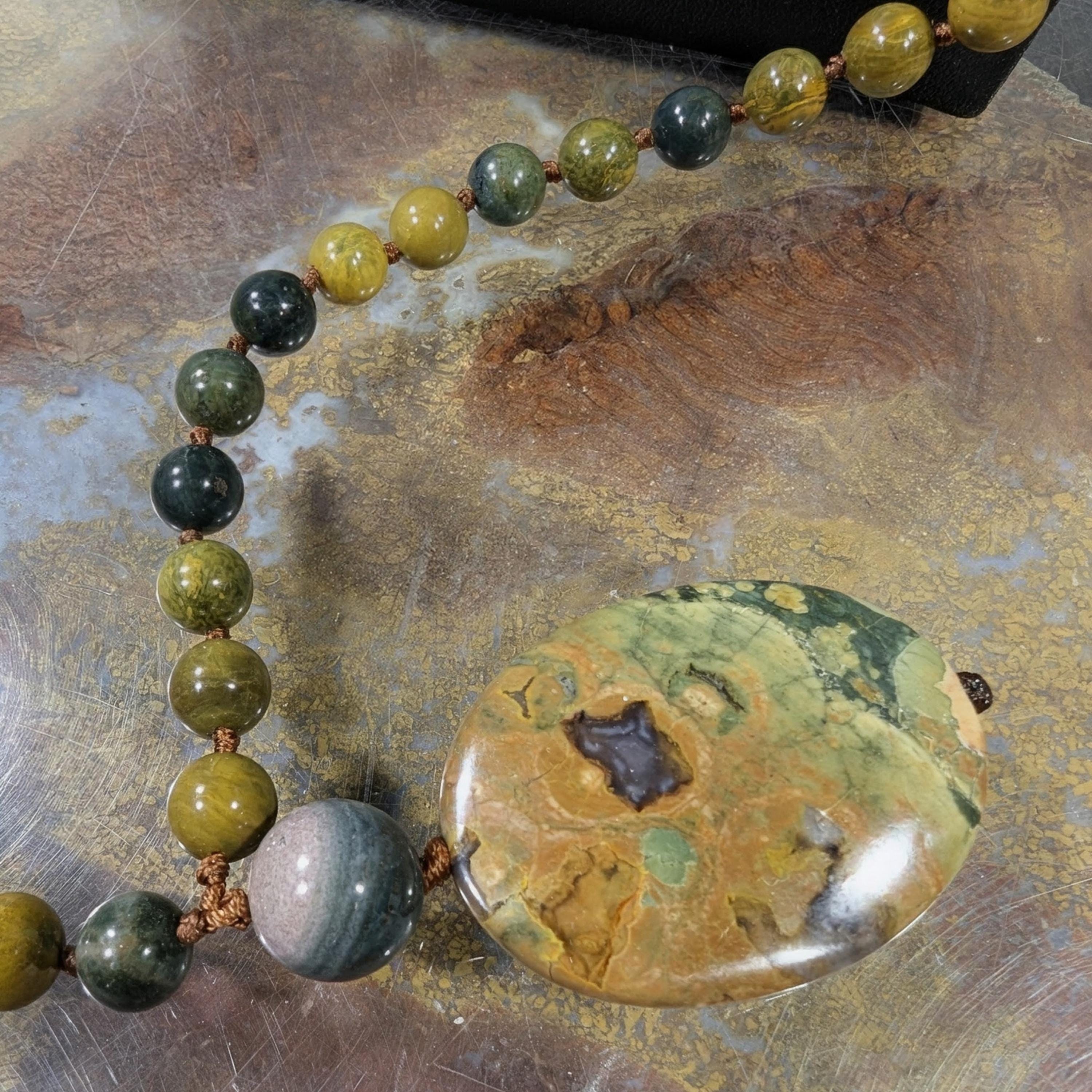 Ooak Ocean Jasper Mala • 108 Knotted • 8mm Beads • Exclusive Design With Unique Pendant • Atlantis Stone • Stone Of Joy And Cycles • 5107
