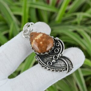 Pear Ocean Jasper Pendant: Handmade 925 Sterling Silver Boho Jewelry