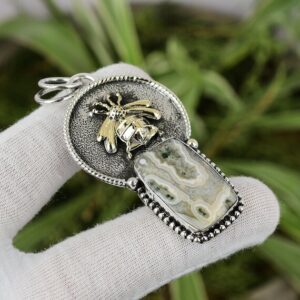 Ocean Jasper Spider Pendant: 18k Gold Plated 925 Sterling Silver Boho Jewelry