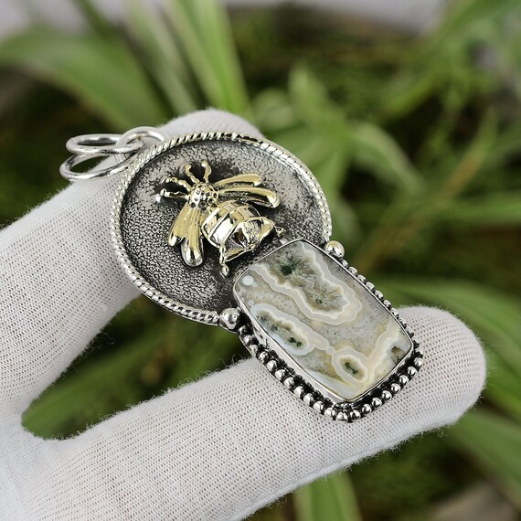 Ocean Jasper Spider Pendant: 18k Gold Plated 925 Sterling Silver Boho Jewelry Ocean Jasper Spider Pendant: 18k Gold Plated 925 Sterling Silver Boho Jewelry