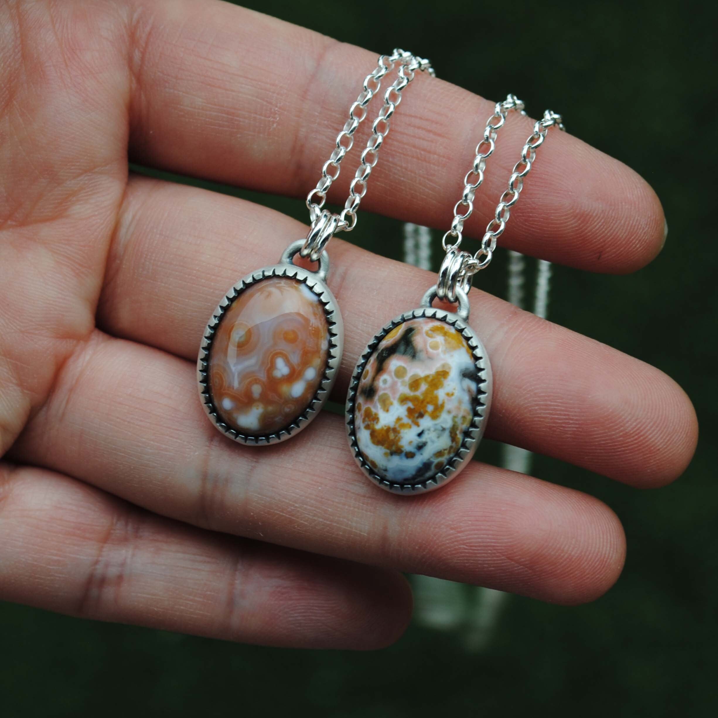 Sterling Silver Ocean Jasper Necklace, Ocean Jasper Jewelry, Ocean Jasper Pendant