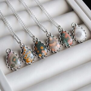 Sterling Silver Ocean Jasper Necklace, Ocean Jasper Drop Pendant Jewelry, Ocean Jasper Pendant