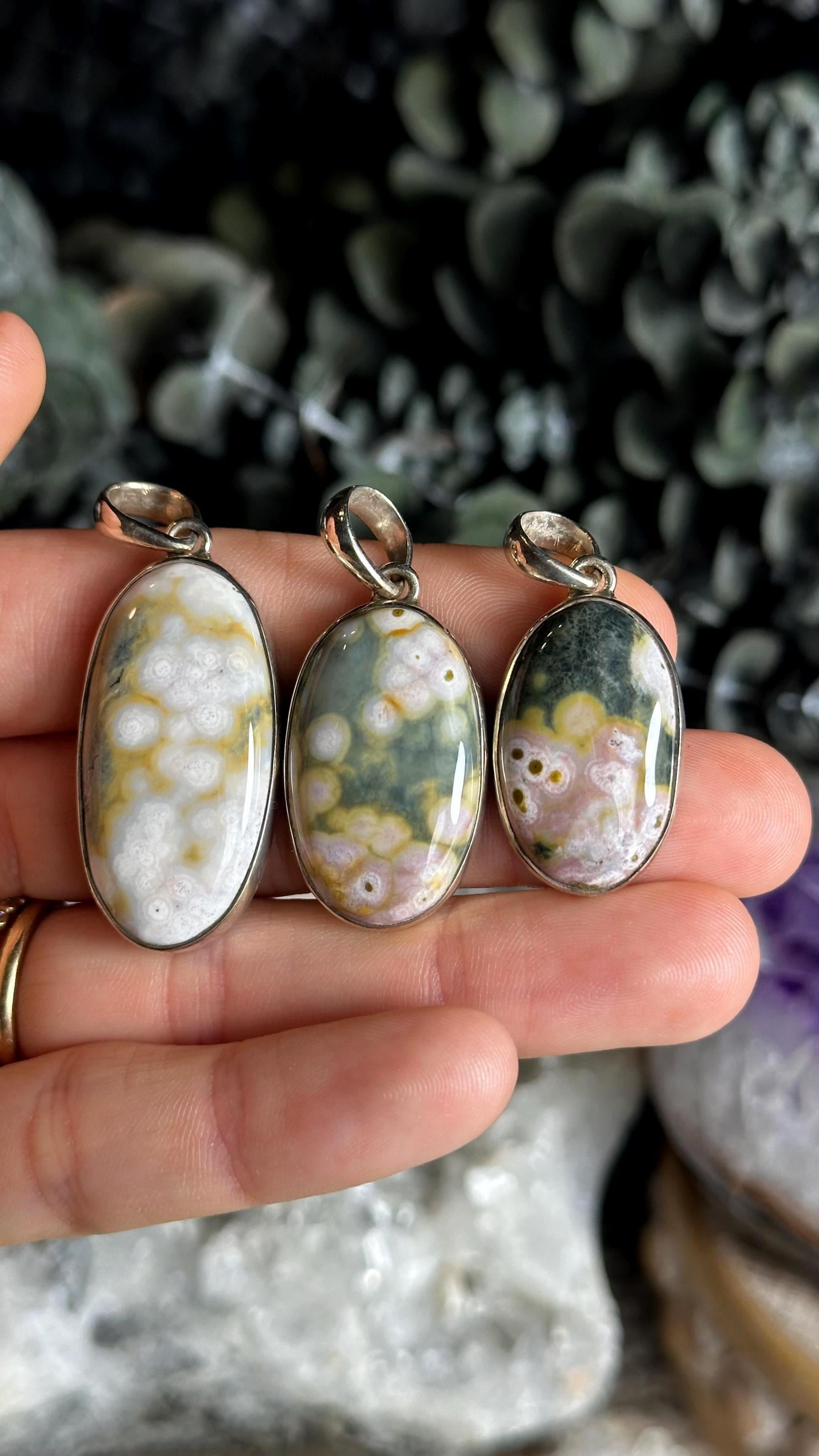 Sterling Silver Ocean Jasper Pendant Necklace - .925 Silver