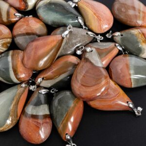 Top Drilled Cabochon- Genuine Natural Brown Polychrome Ocean Jasper Pendant 25-35MM