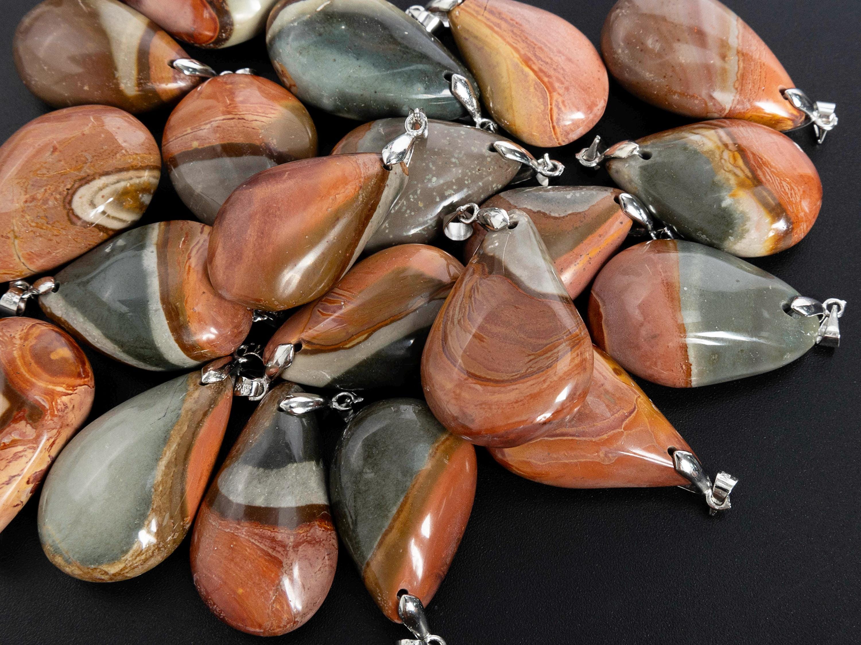 Top Drilled Cabochon- Genuine Natural Brown Polychrome Ocean Jasper Pendant 25-35mm
