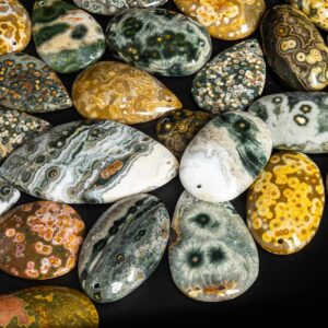 Top Drilled Cabochon- Genuine Natural Yellow Ocean Jasper Pendant 15-35mm