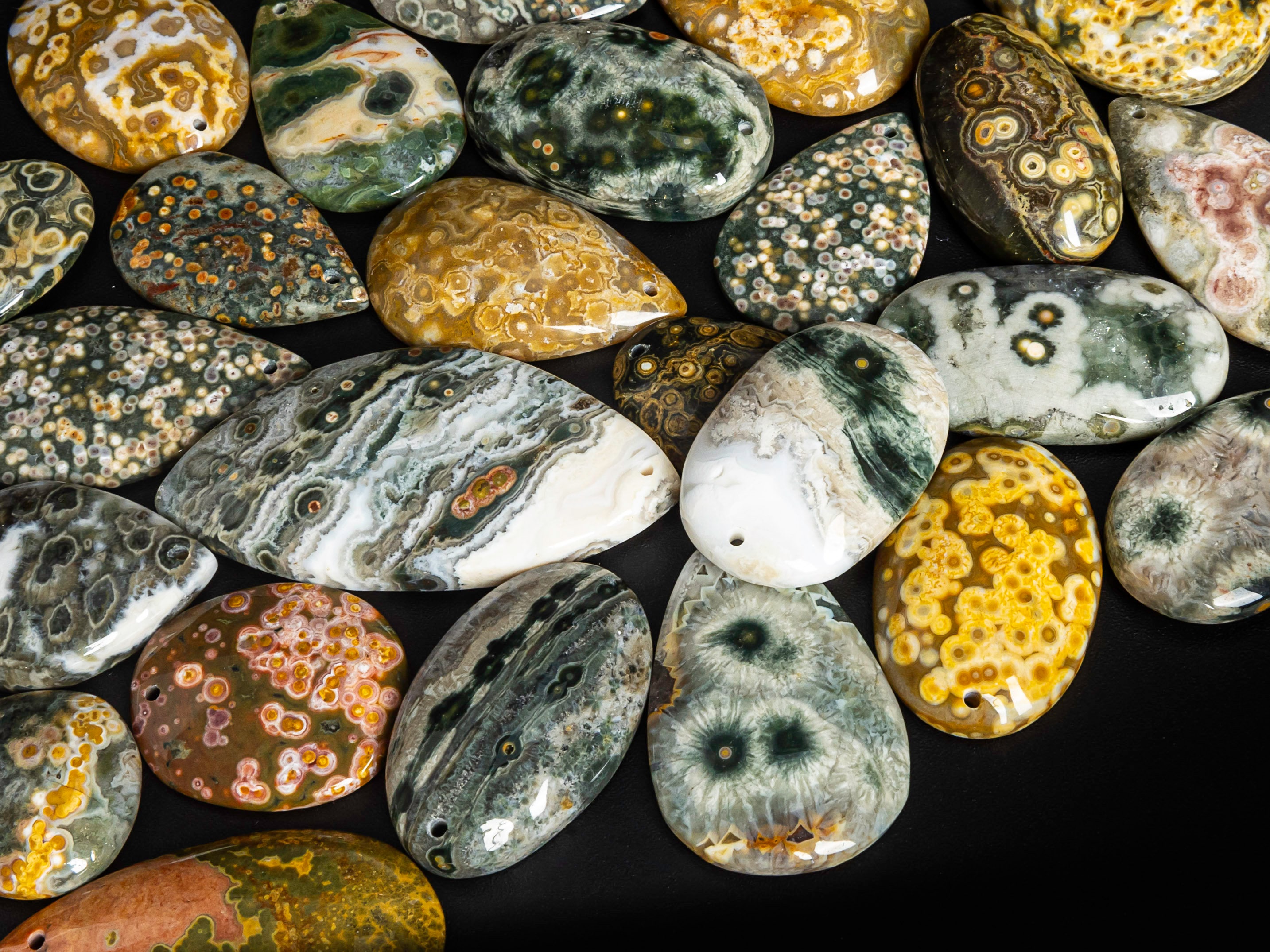 Top Drilled Cabochon- Genuine Natural Yellow Ocean Jasper Pendant 15-35mm Top Drilled Cabochon- Genuine Natural Yellow Ocean Jasper Pendant 15-35mm