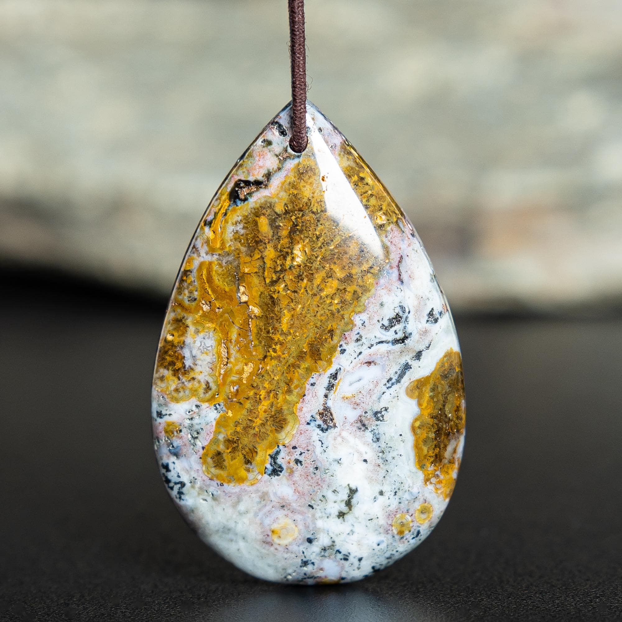 Unique Natural Ocean Jasper Pendant Grade Aaa 35x22x7mm White Yellow Pendant Teardrop Pendant Gemstone Pendant Only One(900617)