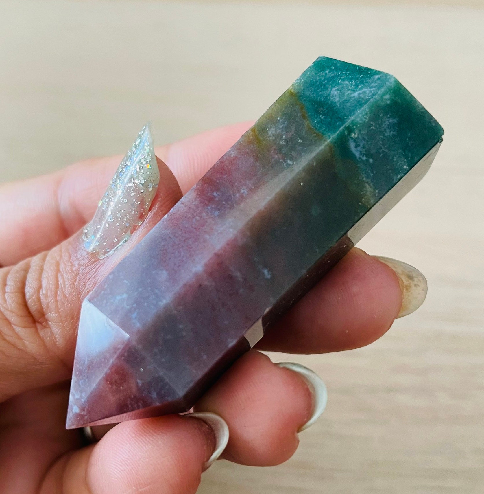 Ocean Jasper Crystal Tower: Natural Green Gemstone Point (37.2g) Ocean Jasper Crystal Tower: Natural Green Gemstone Point (37.2g)