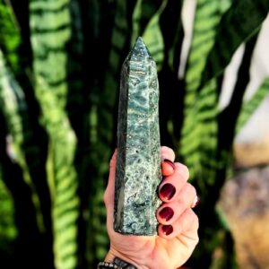 Ocean Jasper crystal tower w/ druzy crystals - orbicular ocean jasper - promotes positive energy, joy, and tranquility