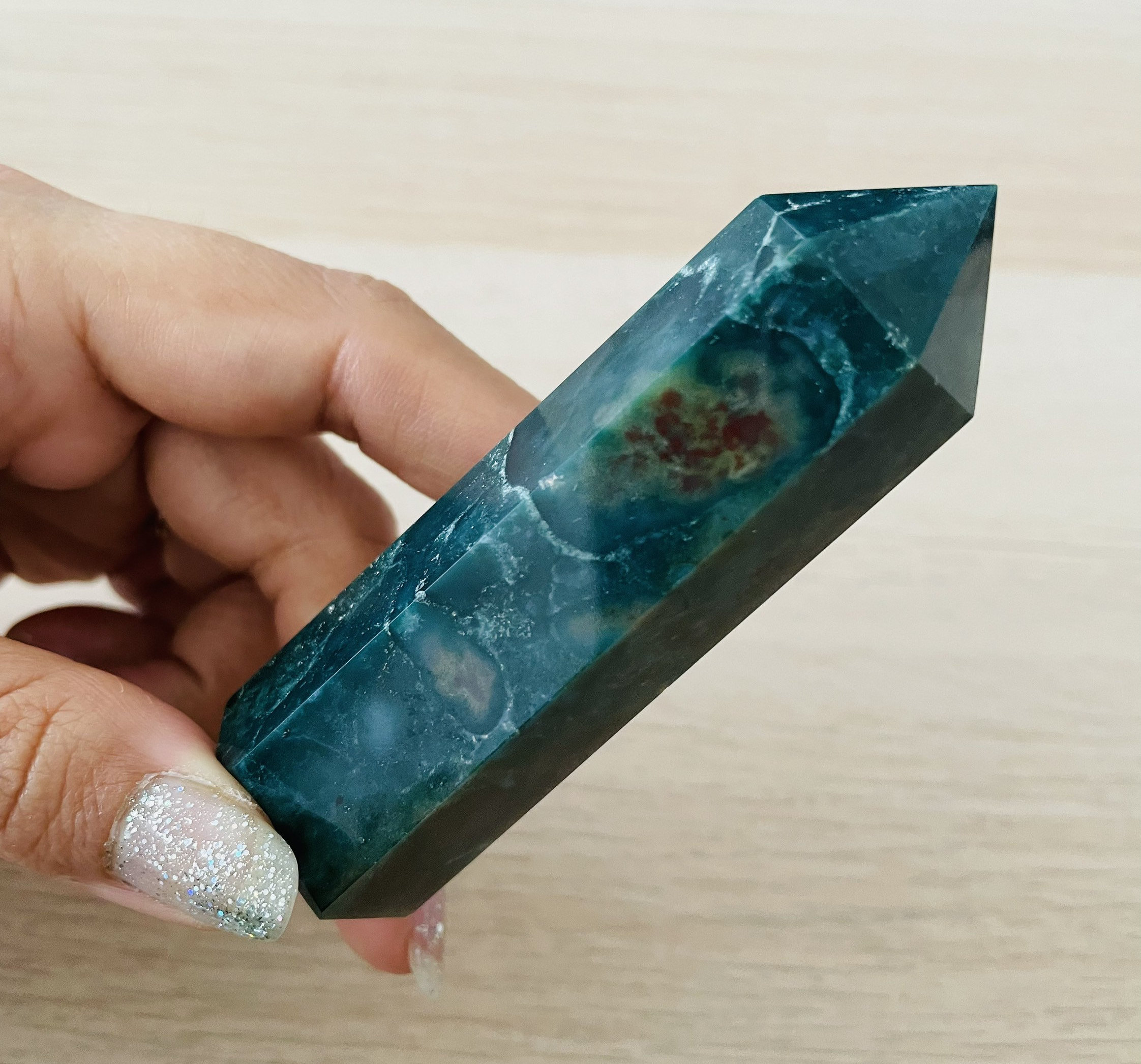 Ocean Jasper Crystal Tower: Natural Green Gemstone Point (98.1g)