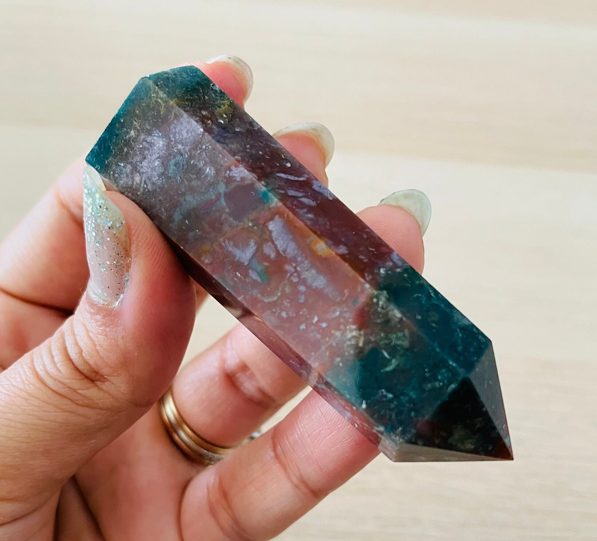 Ocean Jasper Crystal Tower: Natural Green Gemstone Point (51g)