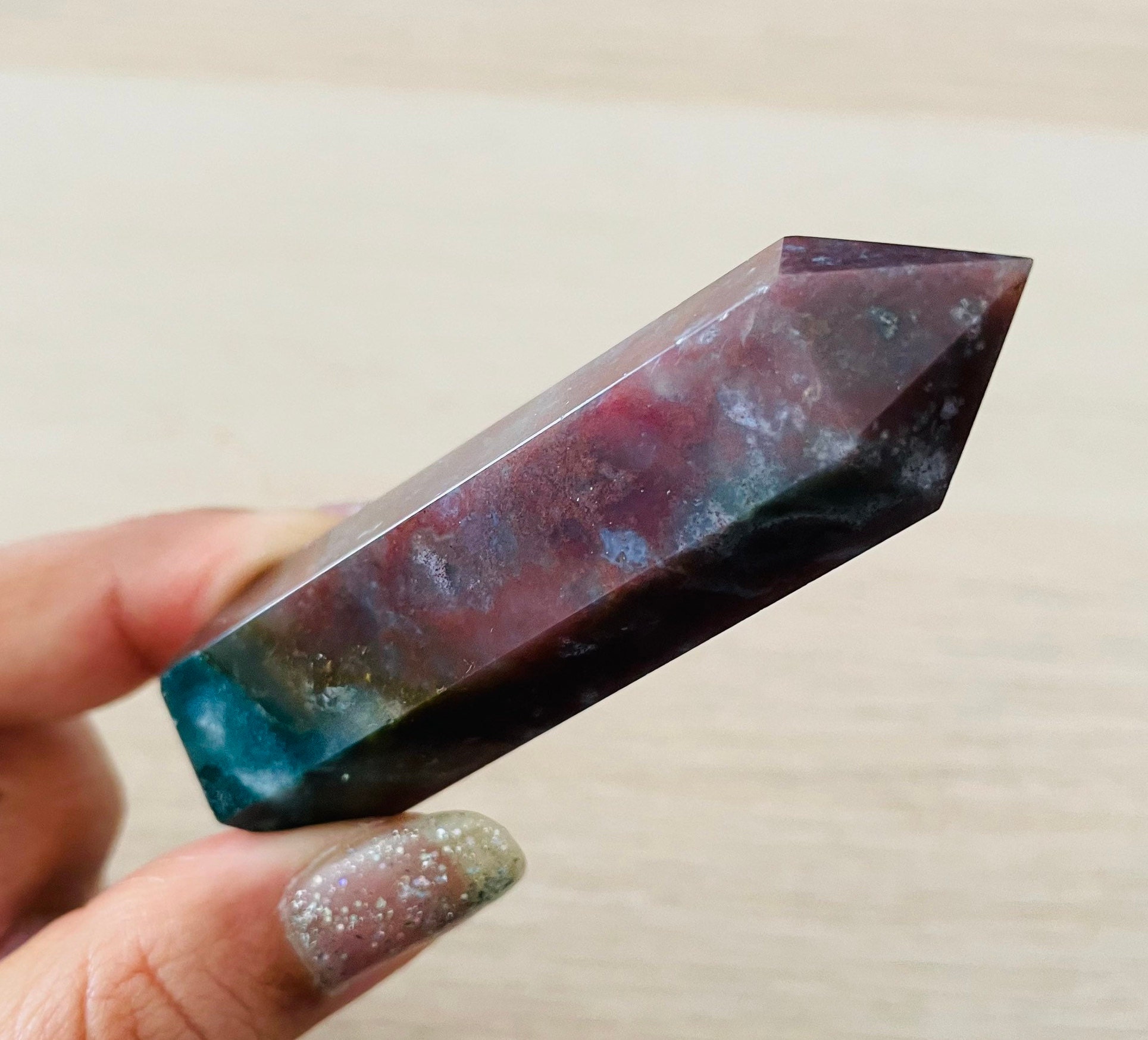 Ocean Jasper Crystal Tower: Natural Gemstone Point (48.8g)