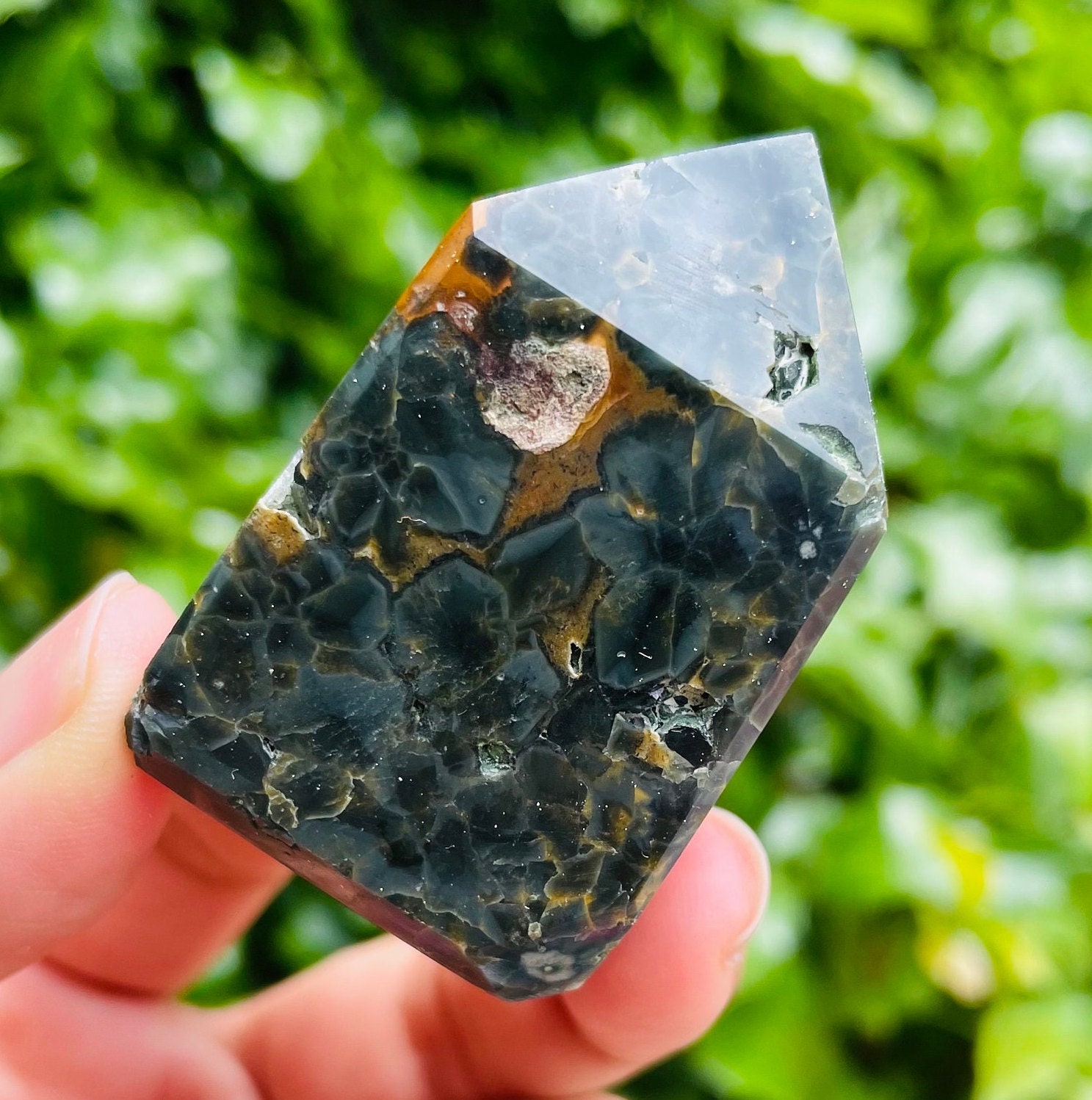 Mini Ocean Jasper Crystal Tower: Natural Gemstone Point (57.7g)
