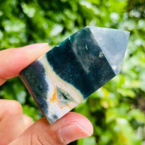 Mini Ocean Jasper Crystal Tower: Green Natural Gemstone (53*30mm) 50.8g