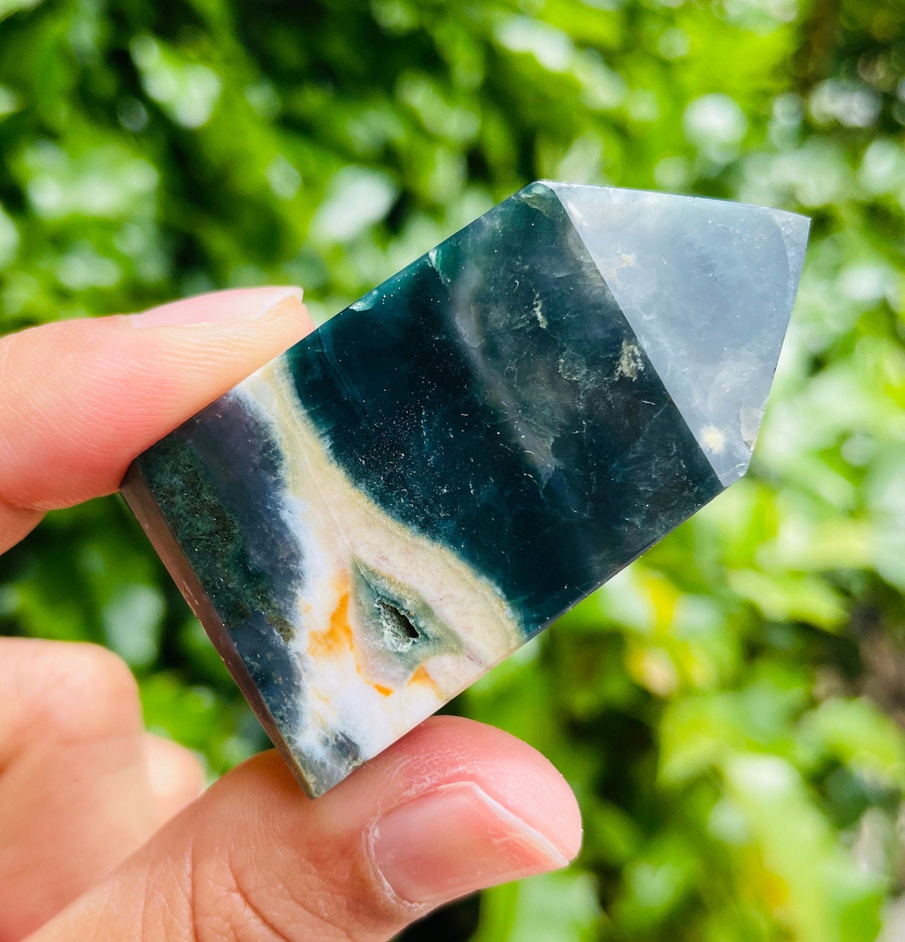 Mini Ocean Jasper Crystal Tower: Green Natural Gemstone (53*30mm) 50.8g