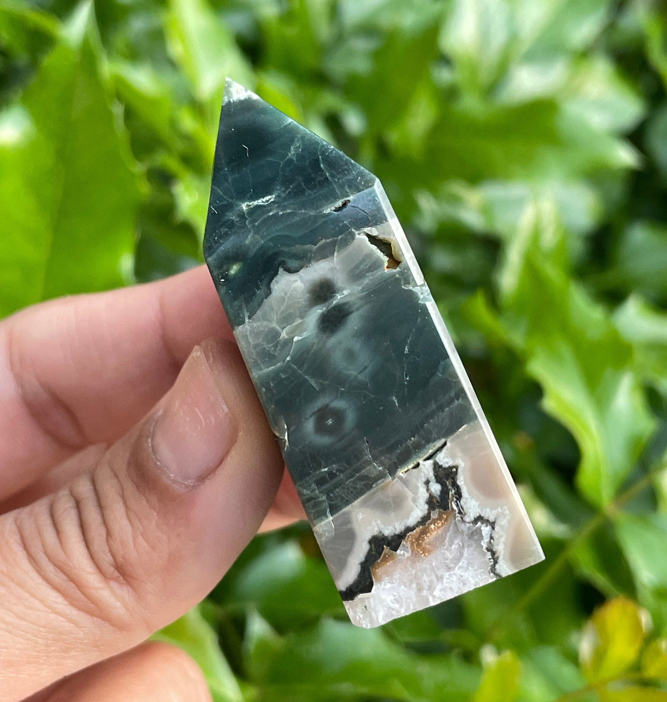 Mini Ocean Jasper Crystal Tower: Natural Green Gemstone (60.5g)