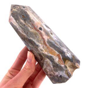 Orbicular Ocean Jasper Point | Natural Crystal Display (14.5 x 5.5 Cm)