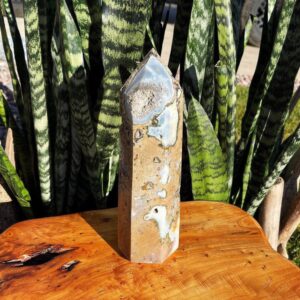 XL Ocean Jasper tower (9.5") w/ druzy quartz pockets - Promotes Elevated Spirits + Increased Joy