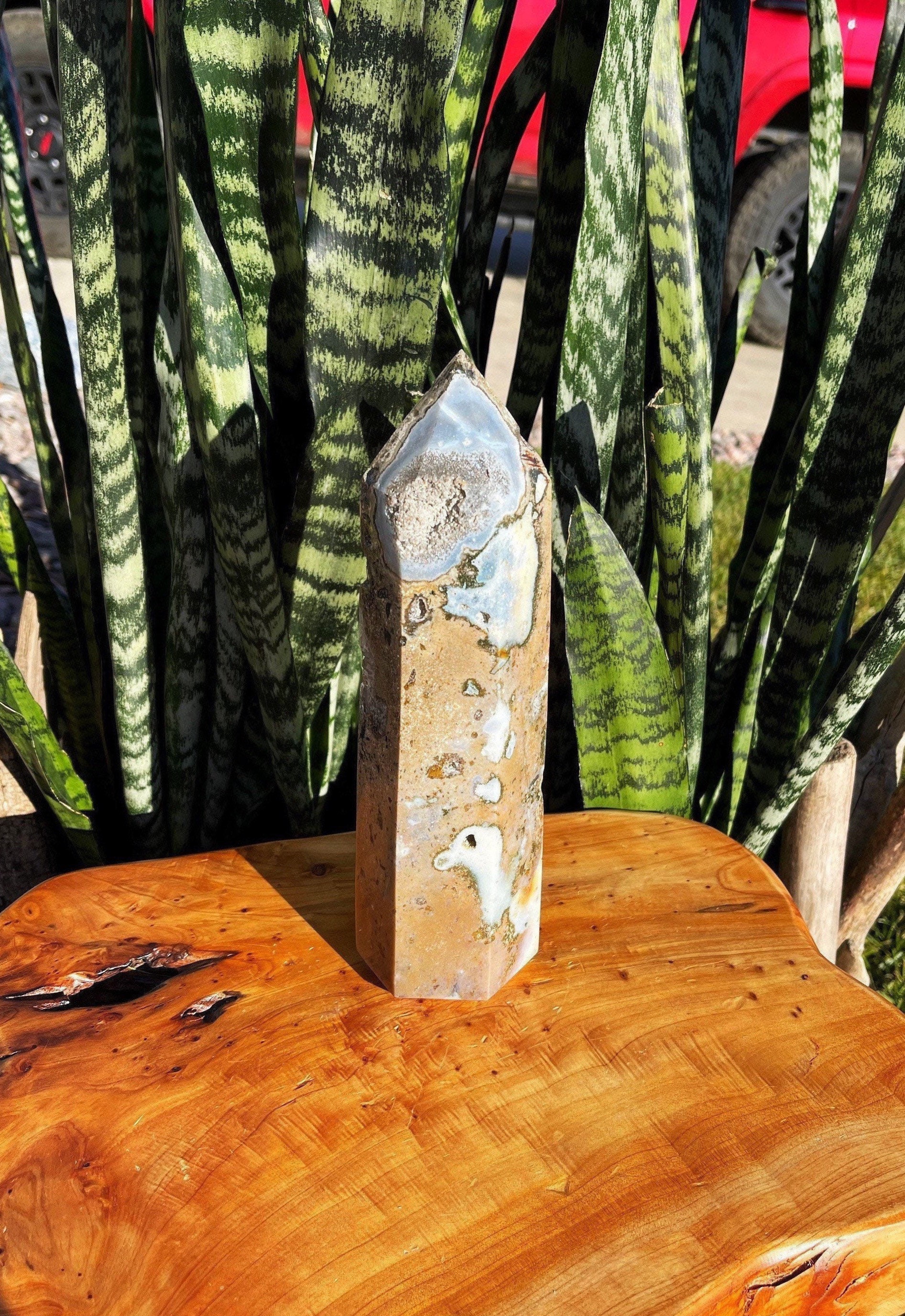 Xl Ocean Jasper Tower (9.5") W/ Druzy Quartz Pockets - Promotes Elevated Spirits + Increased Joy
