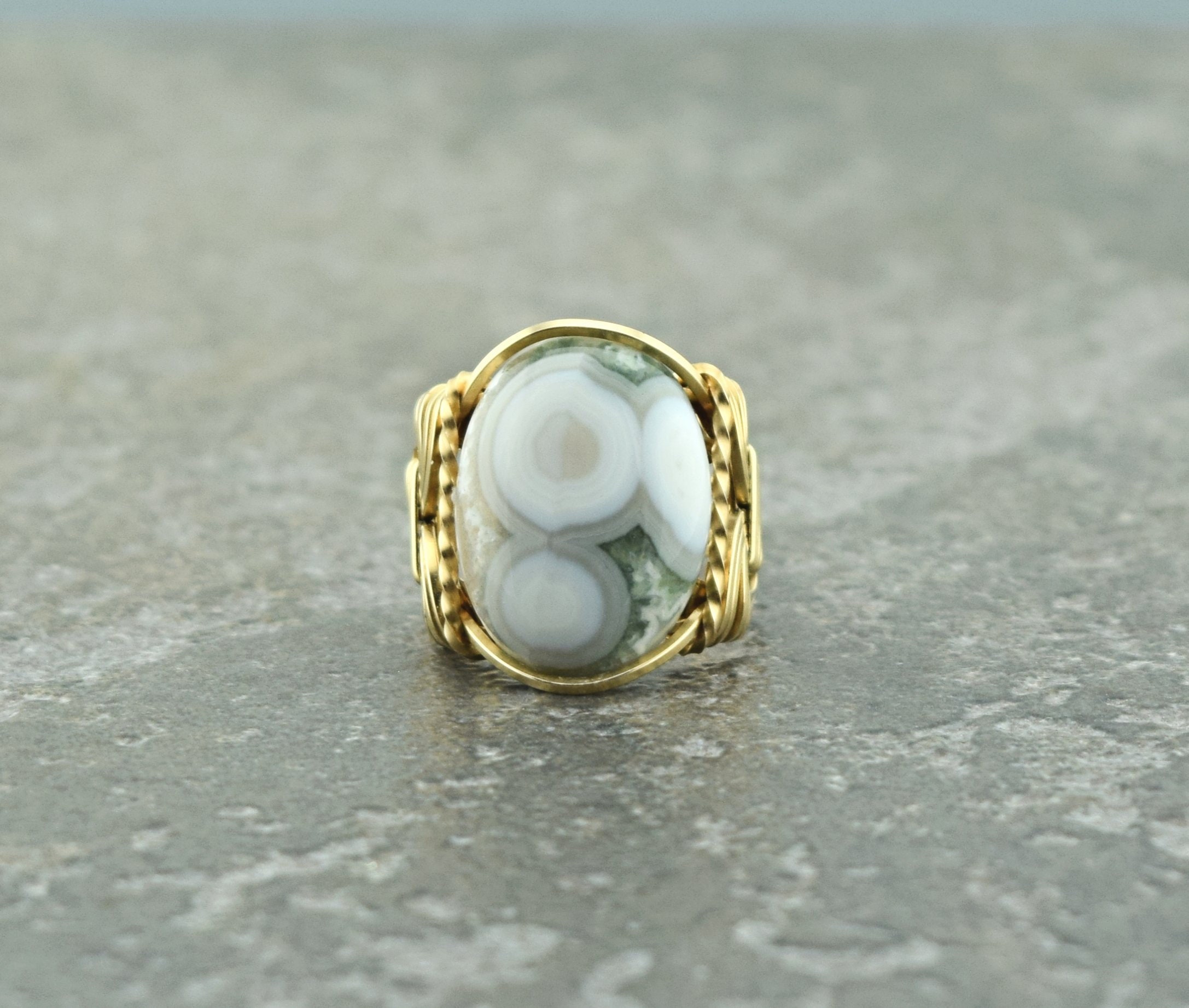 14 K Gold Filled Ocean Jasper Cabochon Wire Wrapped Ring