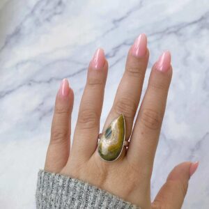 Ocean Jasper Adjustable Ring / 925 Sterling Silver / Healing Gemstone / Gifts For Her / Pear Cab / Ocean Jasper Statement Ring / Ocj-r-5.