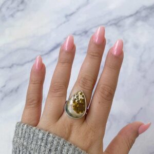 Ocean Jasper Adjustable Ring / 925 Sterling Silver / Healing Gemstone / Gifts For Her / Pear Cab / Ocean Jasper Statement Ring / Ocj-r-28.