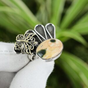 Ocean Jasper Butterfly Ring: Handmade 925 Sterling Silver Adjustable Band Ocean Jasper Butterfly Ring: Handmade 925 Sterling Silver Adjustable Band