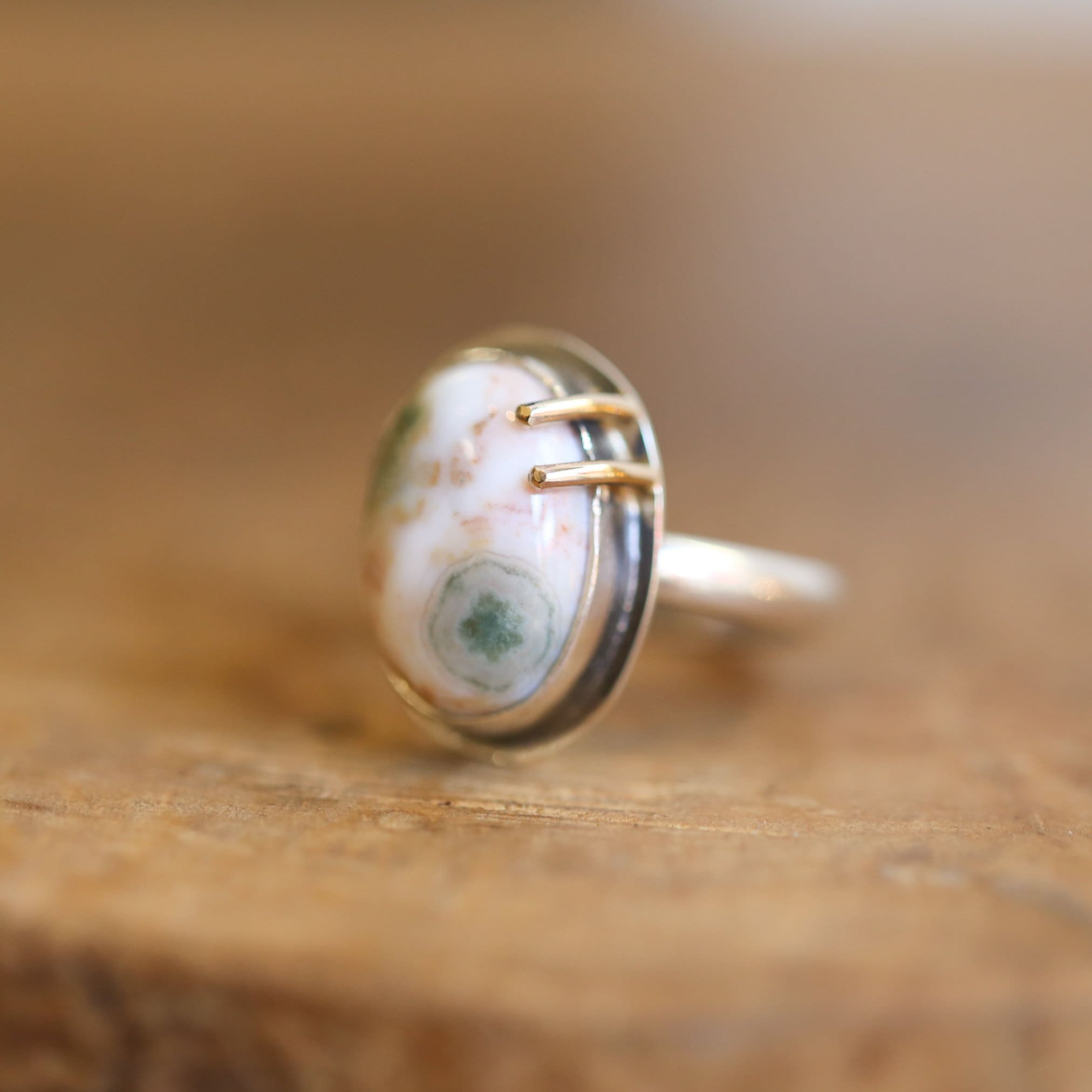 Custom Ocean Jasper Ring - Choose Your Stone - 14k Gold Prongs - Silversmith Custom Ocean Jasper Ring - Choose Your Stone - 14k Gold Prongs - Silversmith