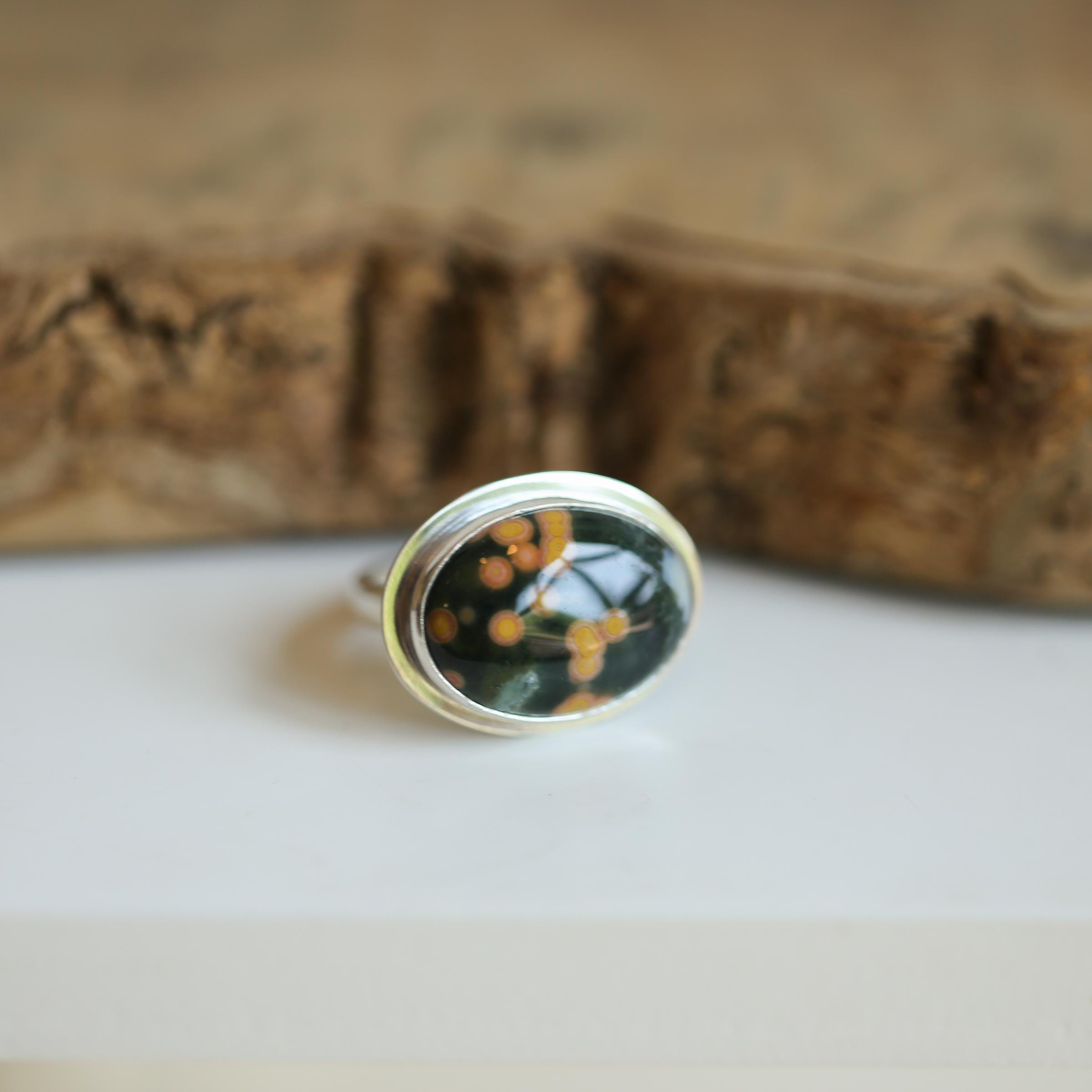 Custom Ocean Jasper East West Oval Ring - .925 Sterling Silver - Unisex - Men's Ring Custom Ocean Jasper East West Oval Ring - .925 Sterling Silver - Unisex - Men's Ring