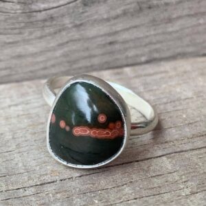 Free Form Geometric Black And Pink Ocean Jasper Sterling Silver Ring Size 5.75-6.75 , Jasper Ring , One Of A Kind , Mermaid Jewelry