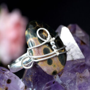 Handcrafted Sterling Silver Ocean Jasper Ring - Wire Wrapped Artisan Jewelry - Size 6