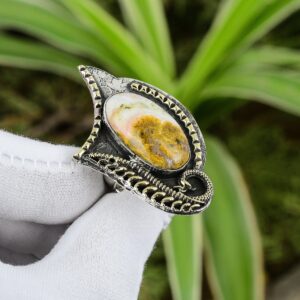 Handmade Ocean Jasper Ring: 925 Sterling Silver Adjustable Boho Jewelry