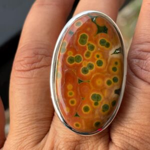 Handmade Ocean Jasper Ring: 925 Sterling Silver, Orbicular Stone,March birtstone