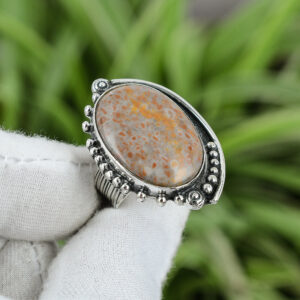 Ocean Jasper Ring: Handmade 925 Sterling Silver Statement Jewelry, Size 6.75
