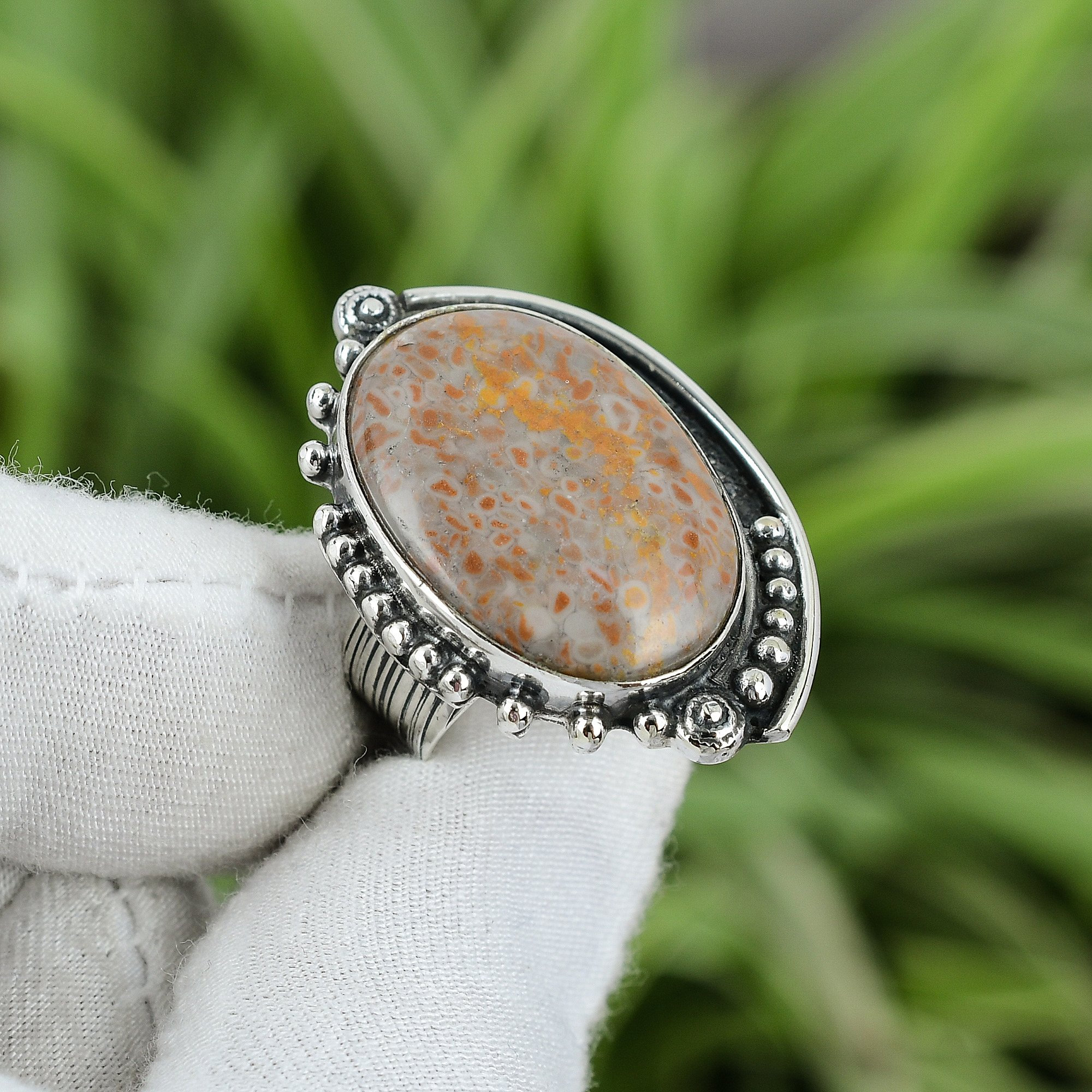 Ocean Jasper Ring: Handmade 925 Sterling Silver Statement Jewelry, Size 6.75 Ocean Jasper Ring: Handmade 925 Sterling Silver Statement Jewelry, Size 6.75