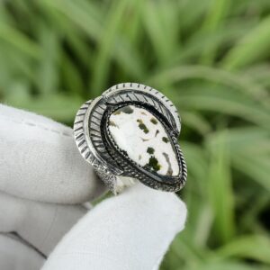Ocean Jasper Ring: Handmade 925 Sterling Silver Pear Stone, Size 7.5