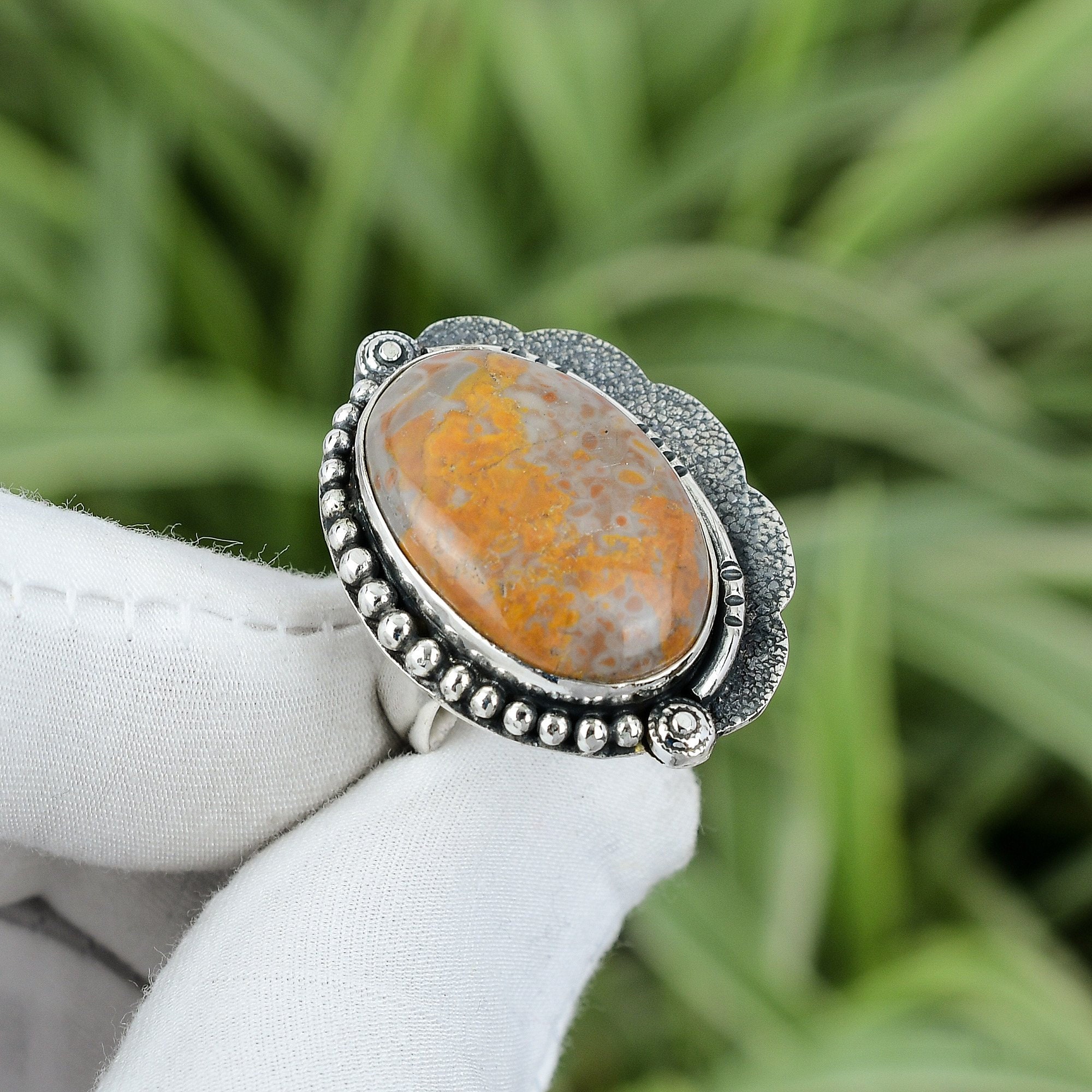 Ocean Jasper Ring: Handmade 925 Sterling Silver, Size 6.5