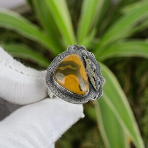 Handmade Ocean Jasper Ring: Adjustable 925 Sterling Silver, 18K Gold Plated