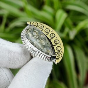 Handmade Pear Ocean Jasper Ring: Adjustable Sterling Silver, 18k Gold Plated