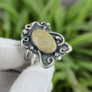 Handmade Ocean Jasper Ring: Sterling Silver Statement Ring, Size 8.5