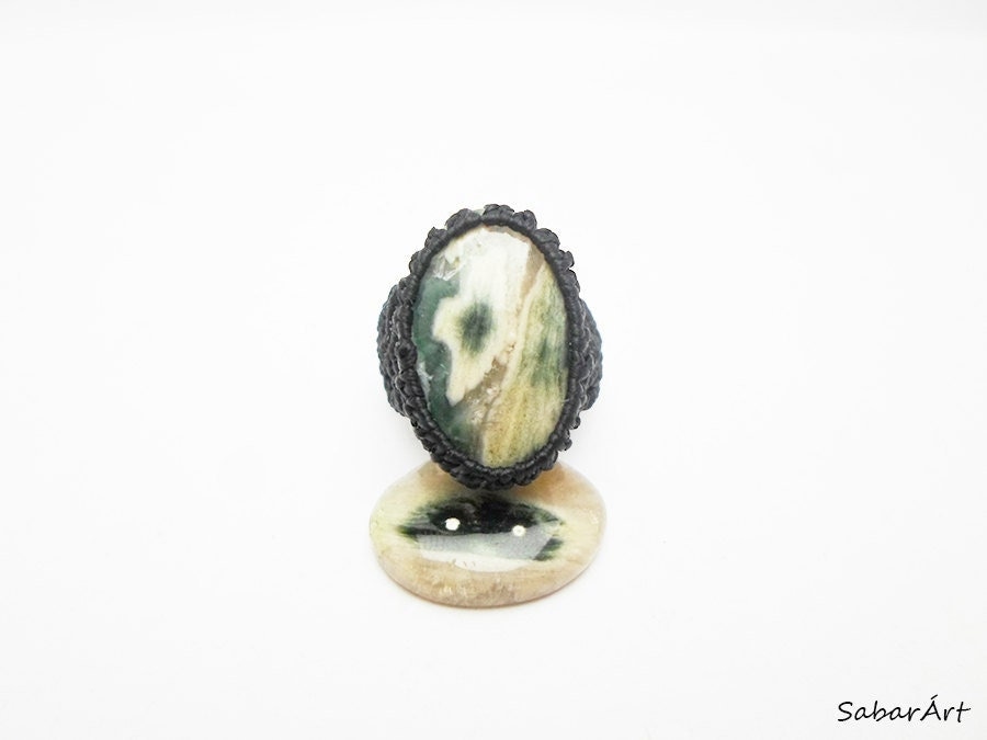 Ocean Jasper Macrame Ring: Personalized Non Metal Ring
